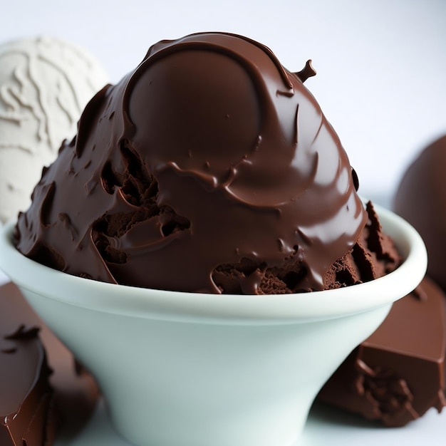 Une tasse de crème glacée au chocolat.