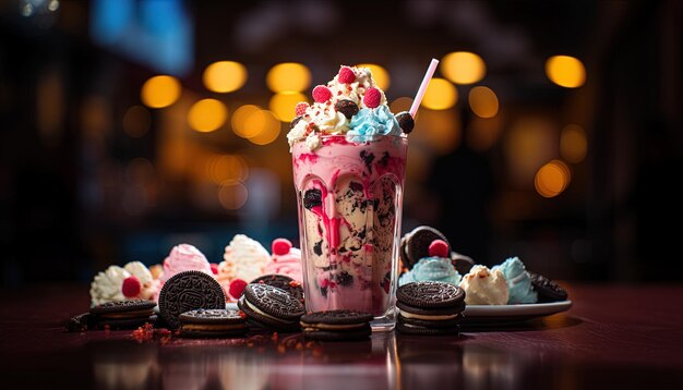 Photo une tasse de crème glacée avec des baies et des fraises