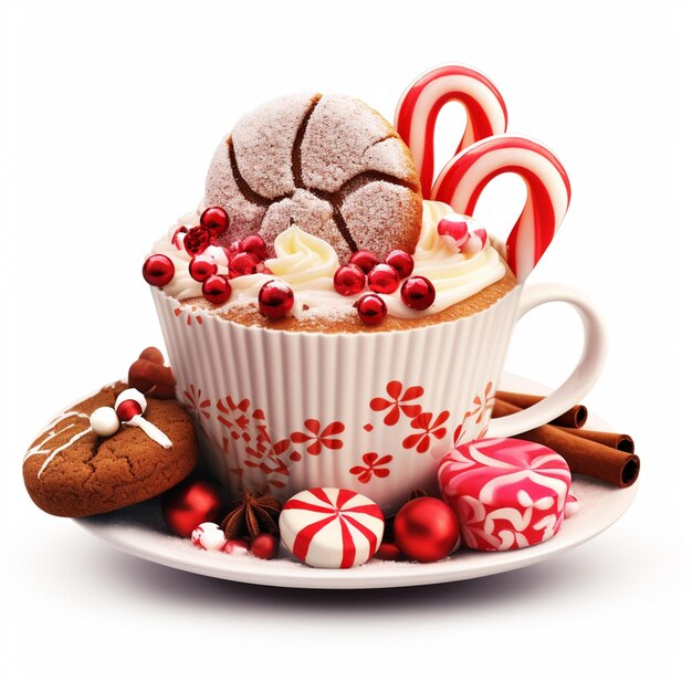 Une tasse de crème glacée et des bonbons de Noël