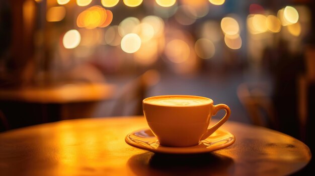 La tasse est en céramique et a une mousse en forme de cœur sur le dessus