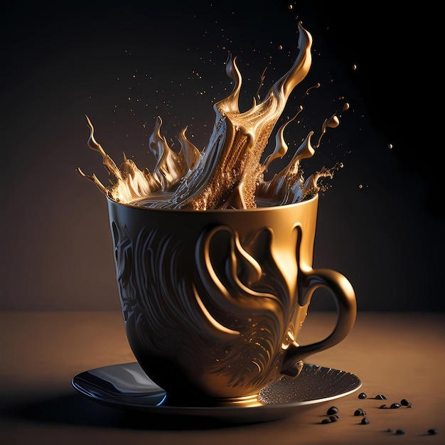 Une tasse avec un feu dessus et une cuillère sur le côté.