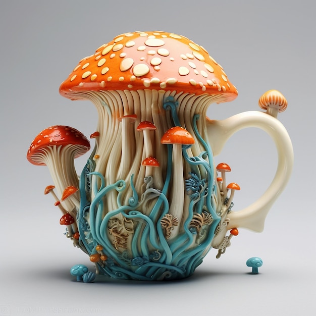 une tasse en forme de champignon avec un champignon dessus