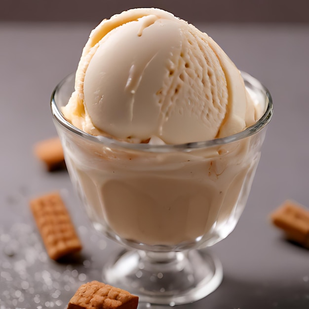 une tasse de glace avec une cuillère de crème glacée dedans