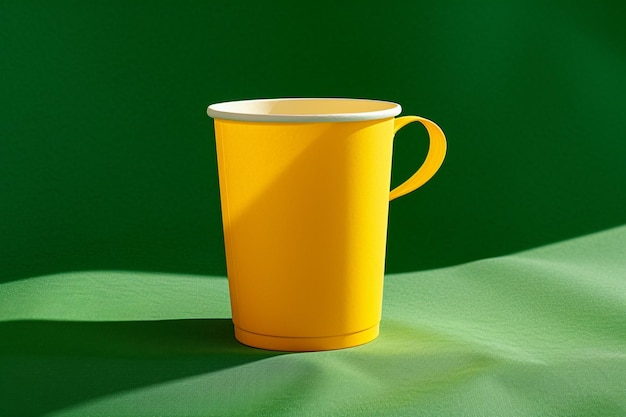 une tasse jaune avec le mot café dessus