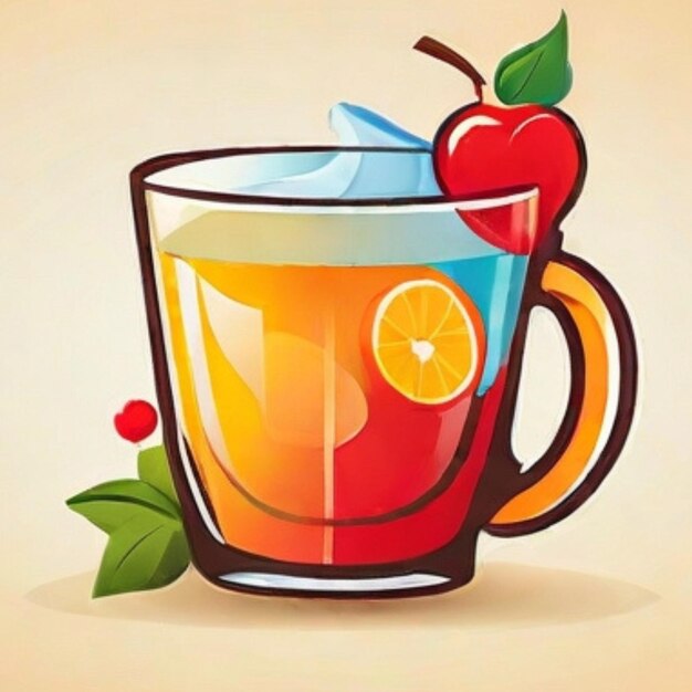 Une tasse de jus et des fruits