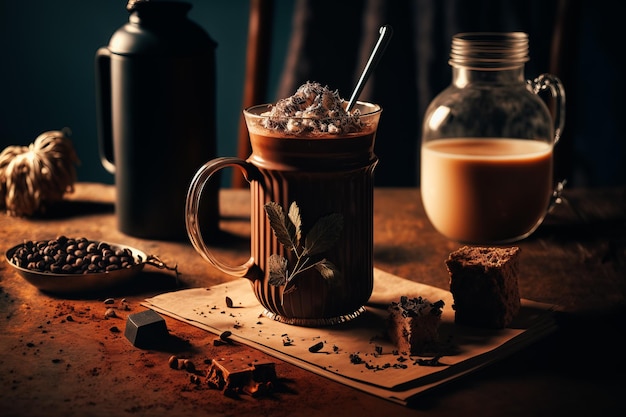 Une tasse de lait au chocolat froid