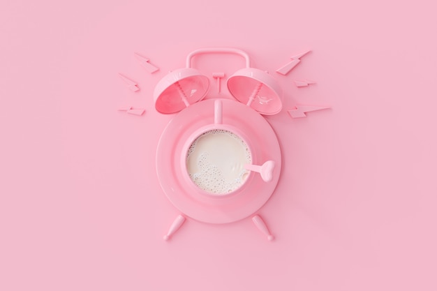 Tasse à lait rose avec horloge