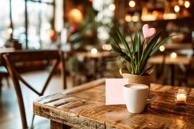 Une tasse de Latte avec de l'art et une note blanche dans CafexA