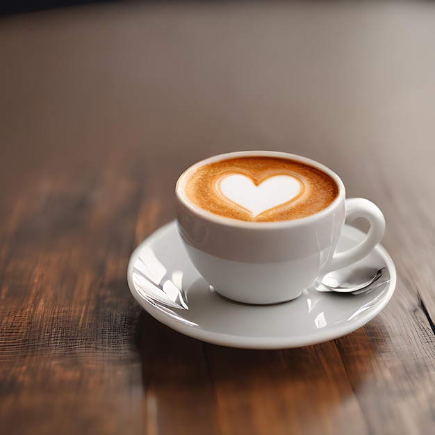 une tasse de latte avec un cœur dessiné dessus