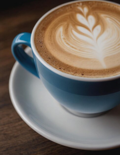 une tasse de latte avec un tourbillon dessus