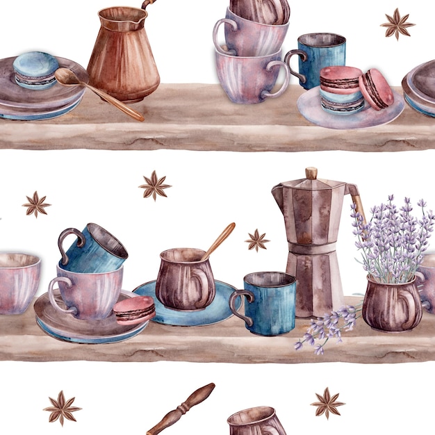 Tasse macaron marron aquarelle motif Illustration pour clipart Conçu pour les menus blogs culinaires emballages textiles sites de conception de sites autocollants invitations motifs logos Dessiné à la main