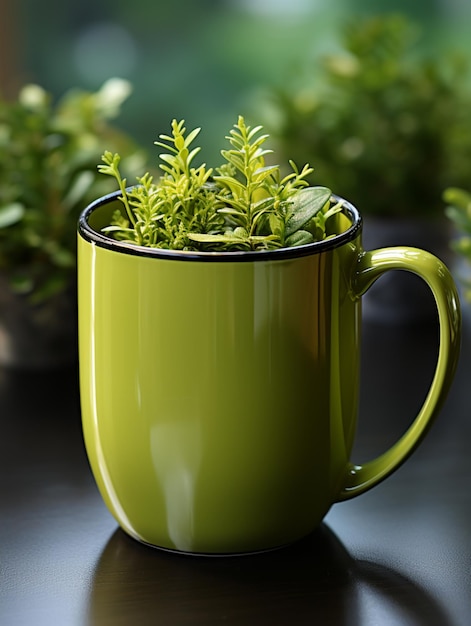 Tasse maquette tasse en céramique boisson café maquette vert blanc produit entreprise étiquette entreprise