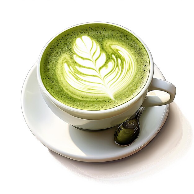 Une tasse de Matcha Latte sur fond blanc