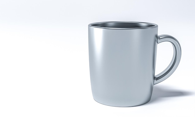 Tasse en métal sur fond blanc. rendu 3D.