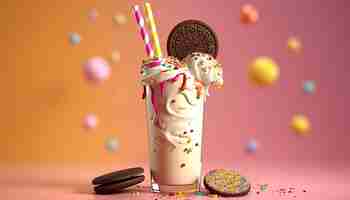 Photo une tasse de milk-shake avec un biscuit au chocolat dedans