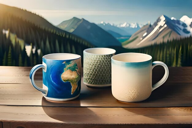 Photo une tasse avec le monde dessus.