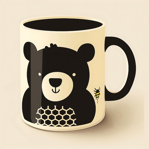 Photo une tasse noire et blanche avec un ours dessus