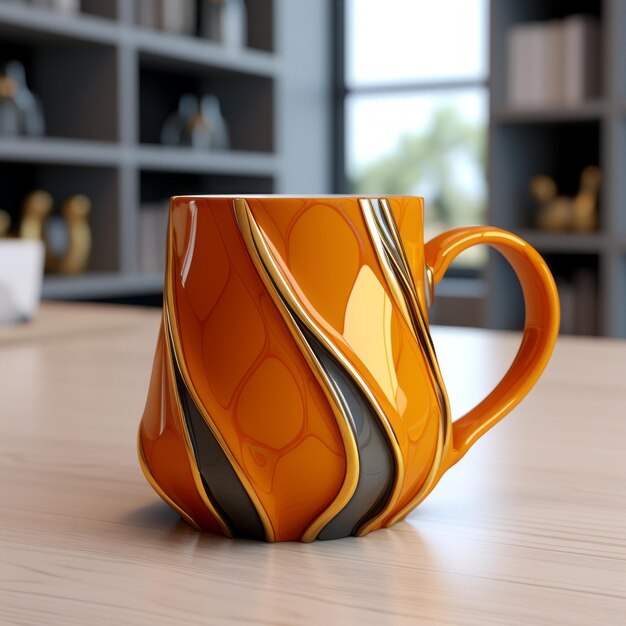 Une tasse orange qui coule librement Un rendu photoréaliste avec un rendu octane