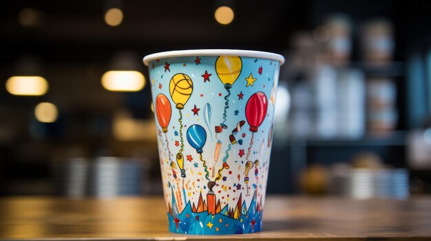 Photo une tasse de papier de couleur festive pour les fêtes d'anniversaire