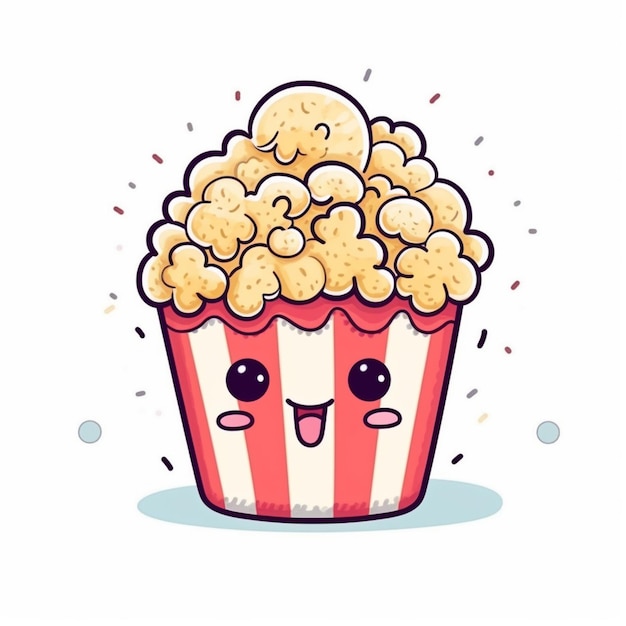 Photo une tasse de pop-corn de dessin animé avec un visage et des yeux génératifs ai