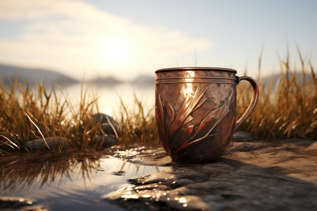 Une tasse sur un rocher