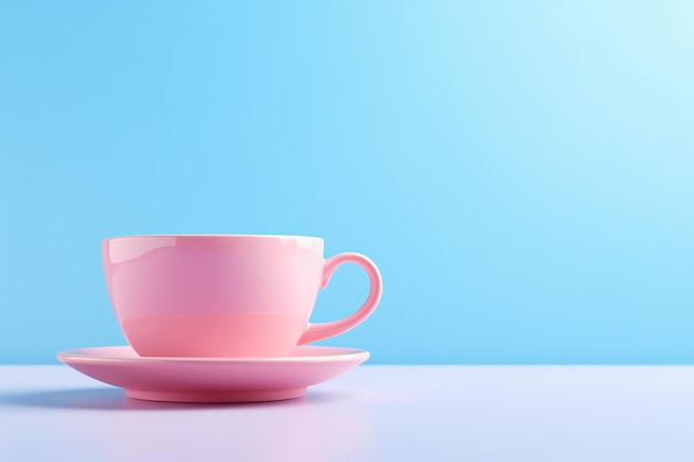 Une tasse rose sur un fond bleu Pop Art Place pour le texte