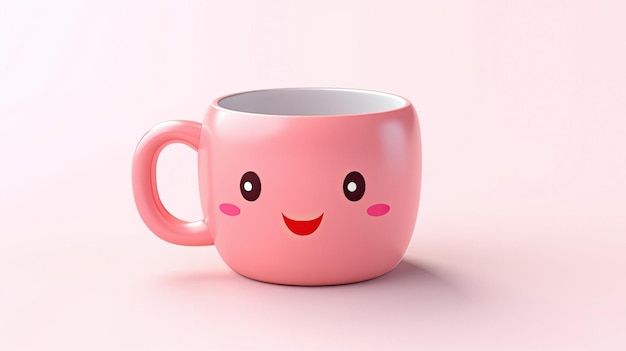 Une tasse rose avec un smiley rose dessus