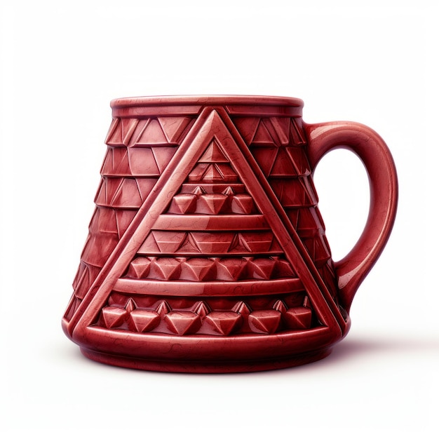 Tasse rouge avec des détails de triangle géométrique gravure sculpturale inspirée des cultures mexicaines et américaines