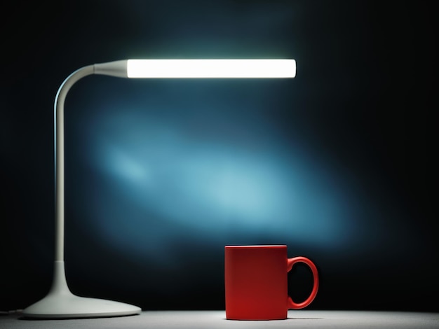 Tasse rouge et lampe sur la table