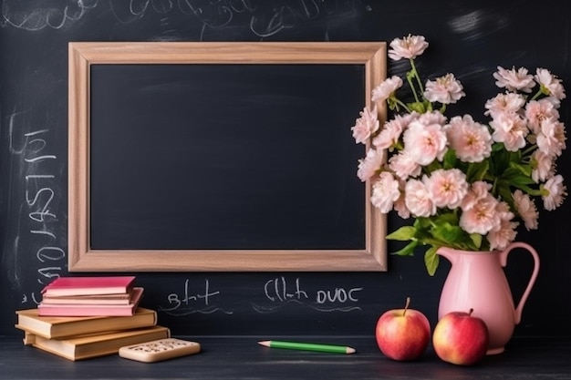 tasse rustique avec fleurs et tableau sur fond gris espace de copie IA générative