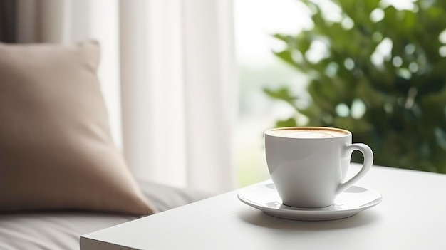 La tasse sur la table en bois du salon