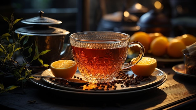 Tasse de thé au citron et ai génératrice de miel