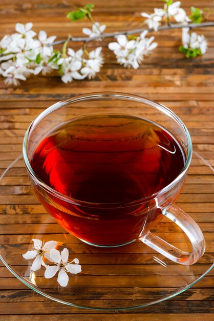 Tasse de thé et branche de cerisier