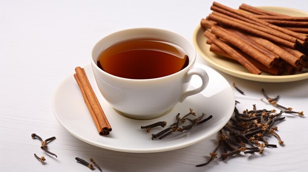 une tasse de thé chaud avec des bâtons de cannelle