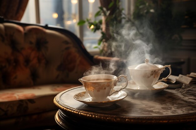 une tasse de thé chaud avec de la cannelle