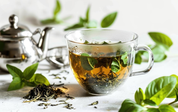 Photo tasse de thé de cristal avec infuseur d'acier inoxydable