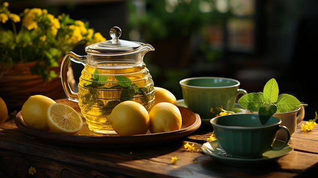 tasse de thé avec des feuilles de citron et de menthe