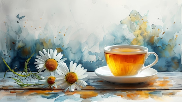 Une tasse de thé avec des fleurs de camomille