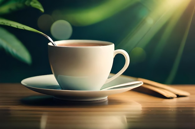 une tasse de thé et un livre sur une table.