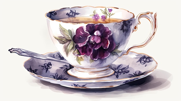 Une tasse à thé avec un motif floral dessus
