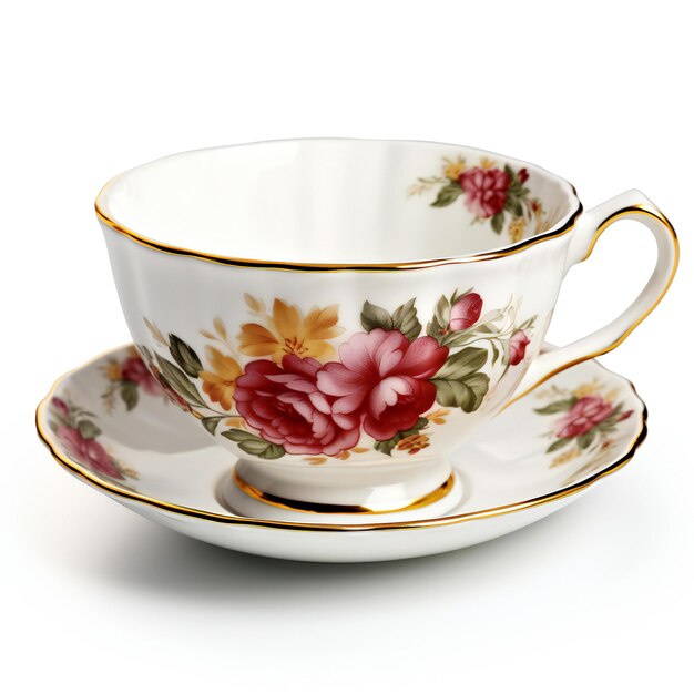 Une tasse de thé en porcelaine antique isolée sur un fond blanc