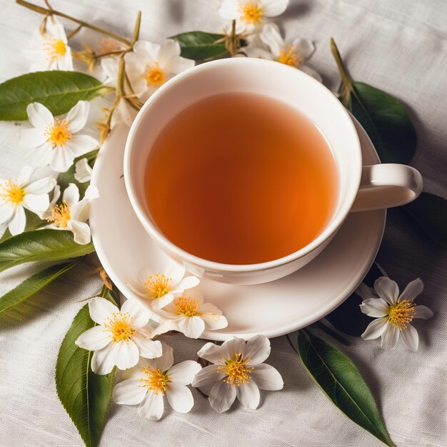 Une tasse de thé près du rebord de la fenêtre