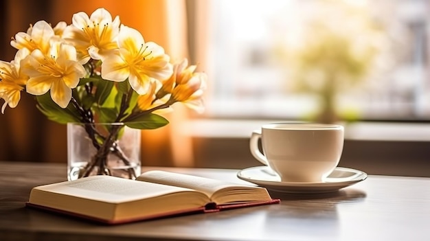 Une tasse de thé près du rebord de la fenêtre