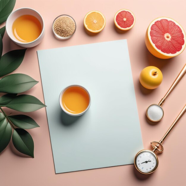 tasse de thé avec réveil horloge citron et menthe sur fond de couleur tasse de café avec réveille horloge le