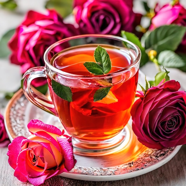 Photo une tasse de thé rose générée par ai