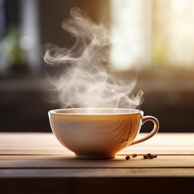 Photo une tasse de thé sur une table en bois.