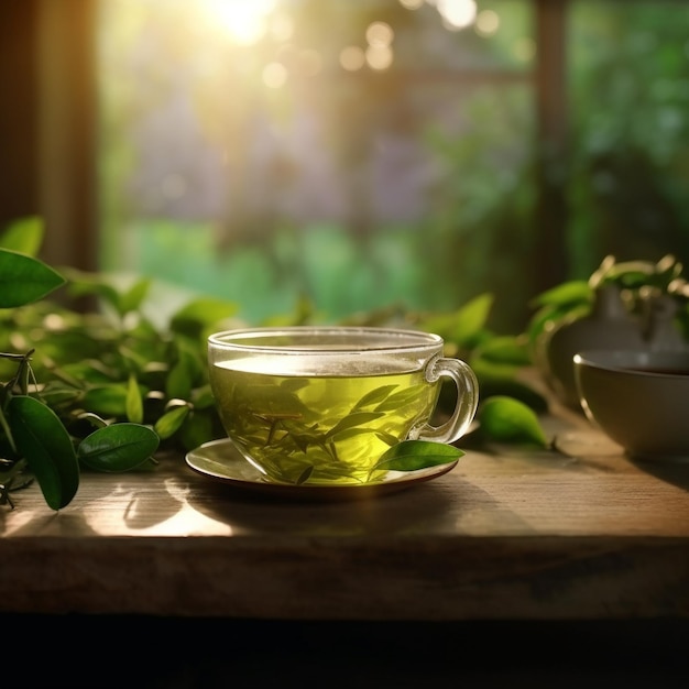 une tasse de thé et une tasses de thé sur une table