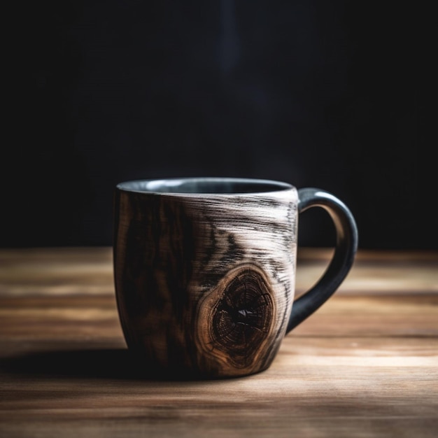 Une tasse avec un trou dedans qui dit "café" dessus