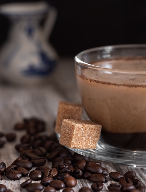 Tasse En Verre Avec Café Au Lait, Café Au Lait.