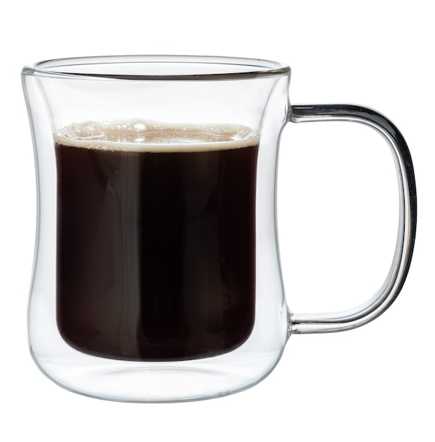 Tasse en verre de café expresso isolé sur blanc